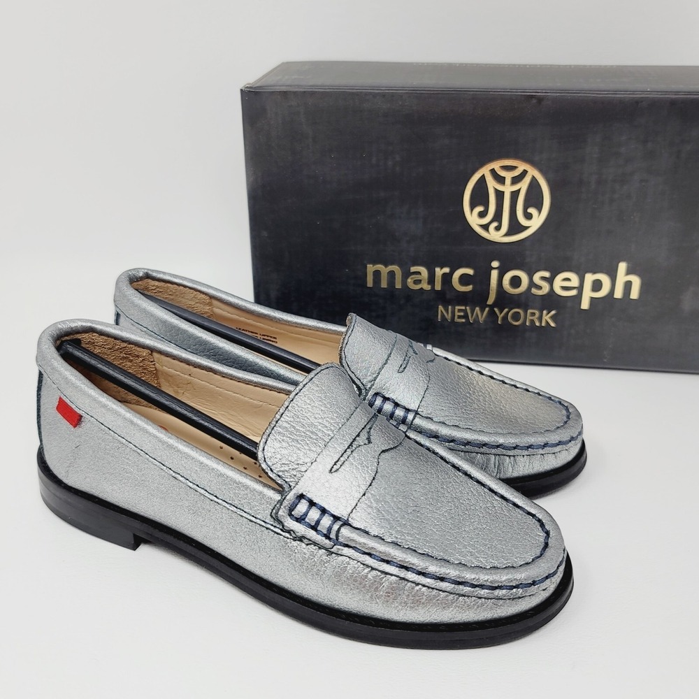 Marc Joseph Girls Loafers Sz 12 East Village Casual Shoes Platinum Leather